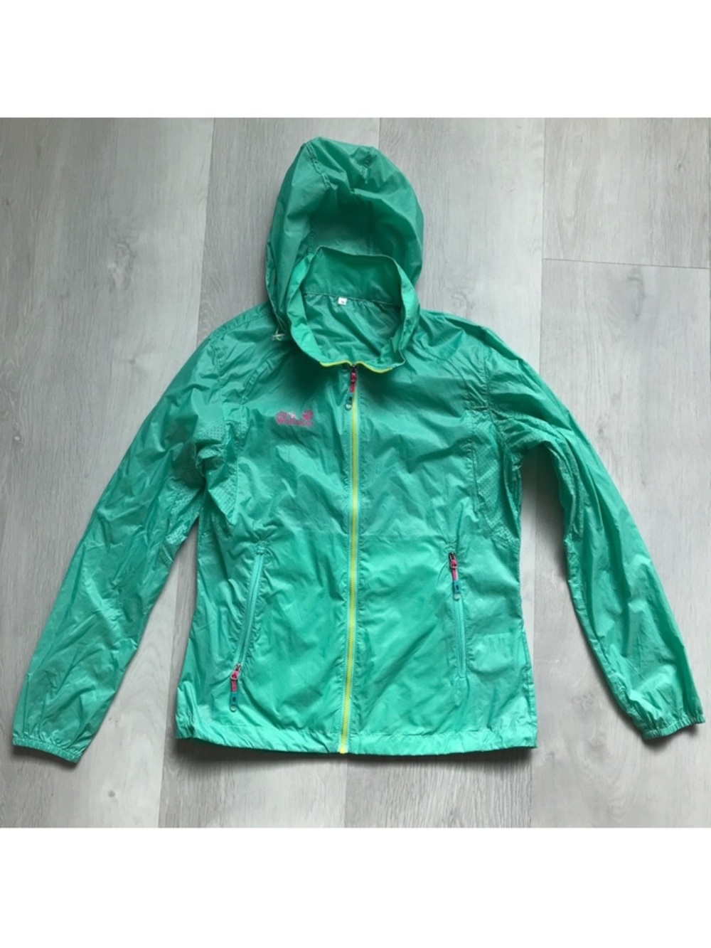 JACK WOLFSKIN JACKET GREEN HOODED WINDBREAKER WATER REPELLENT GIRLS MEDIUM